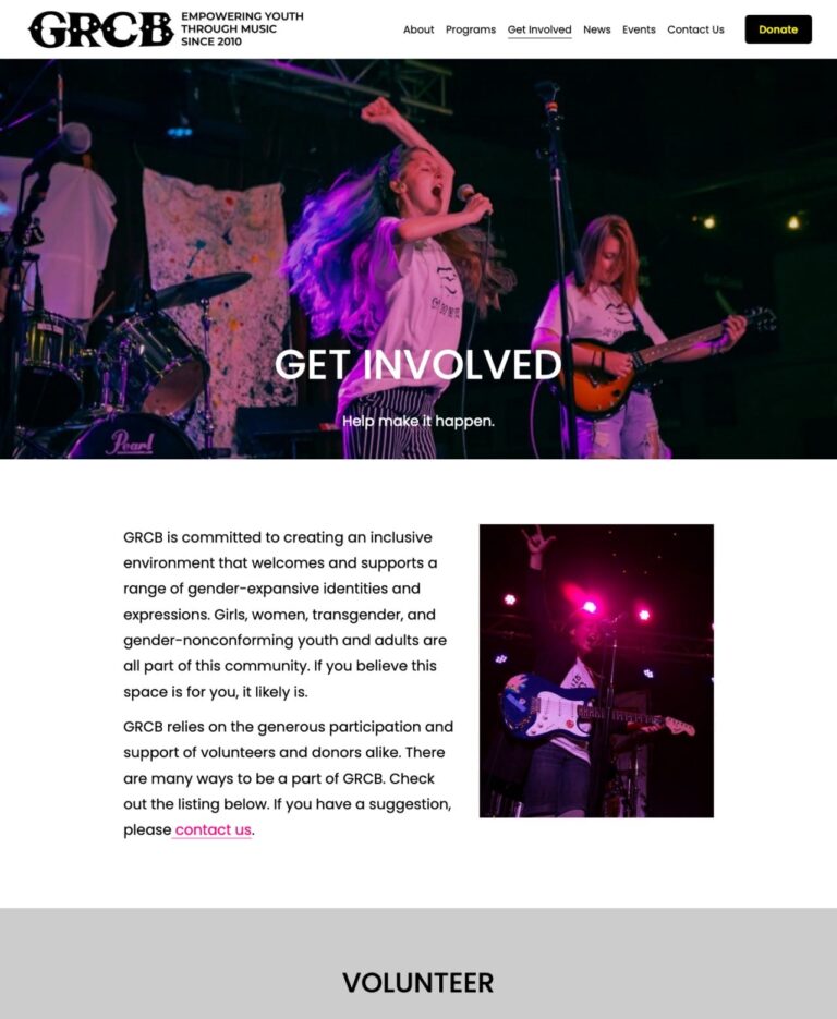 Revised Get Involved web page with colorful band images and new design.