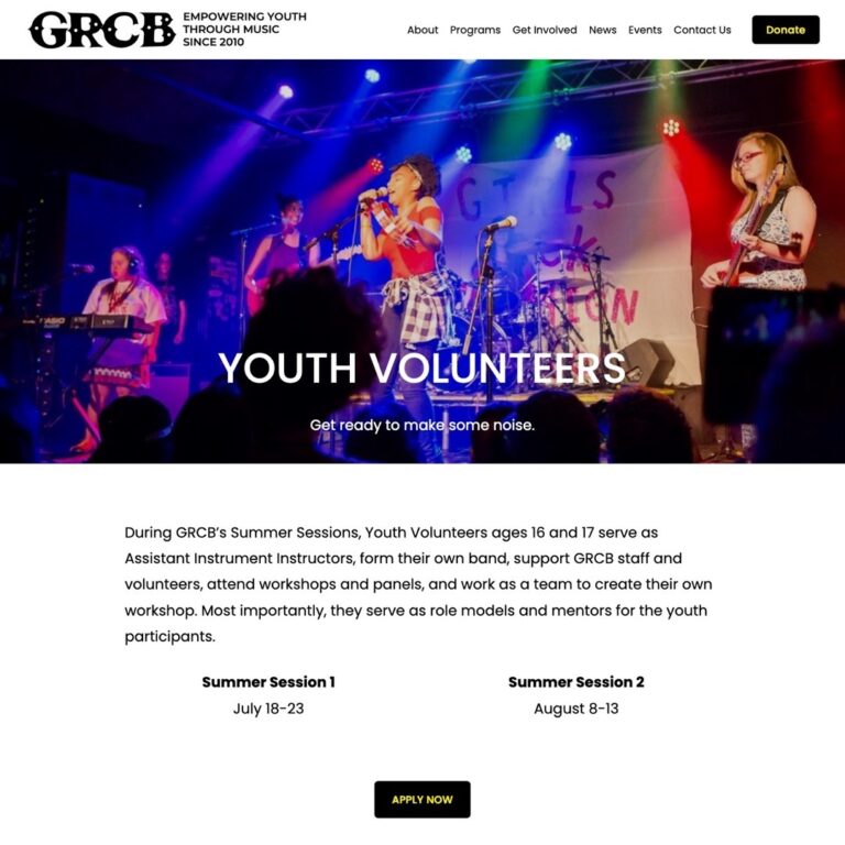 GRCB website Youth Volunteers page