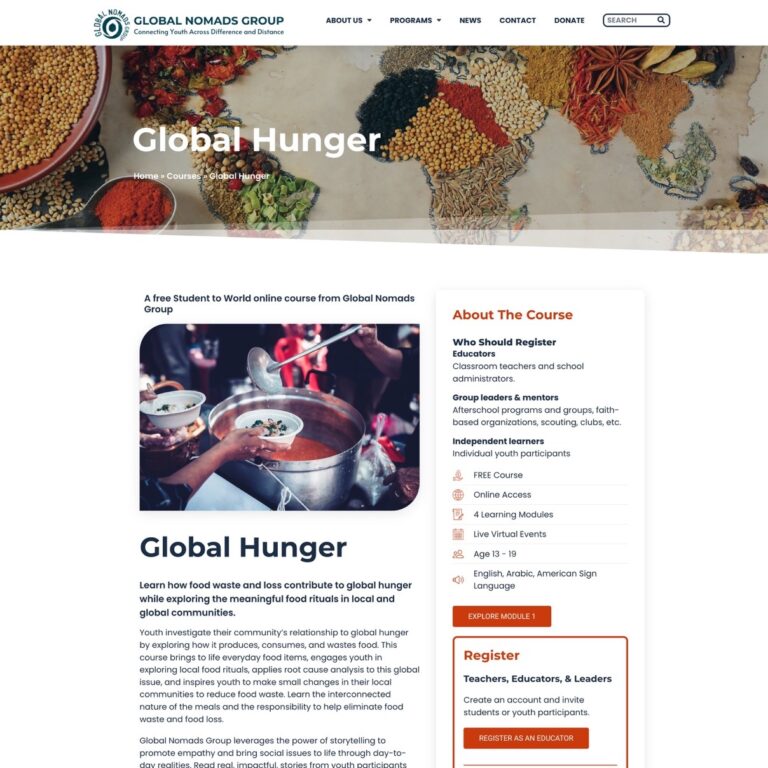 GNG website Global Hunger course overview page