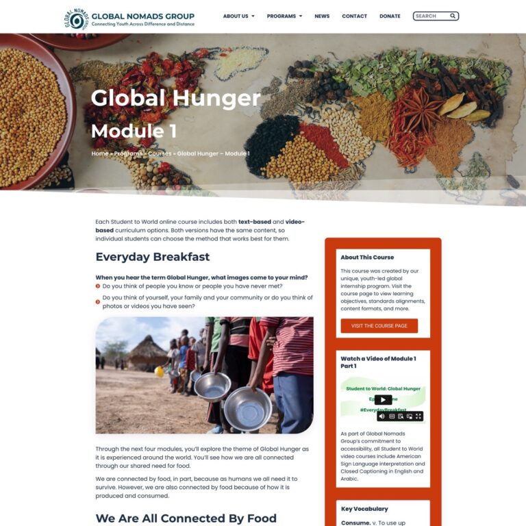 GNG website Global Hunger course Module 1 page
